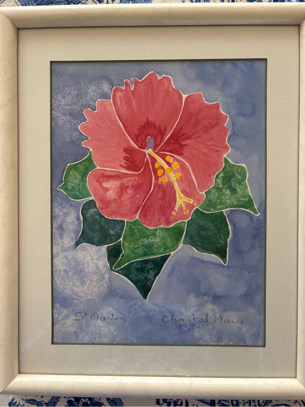 Hand painted light red Framed Hibiscus